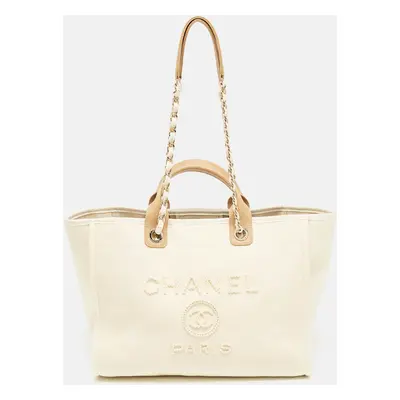 Chanel Tan/Cream Canvas Pearl Deauville Shopper Tote