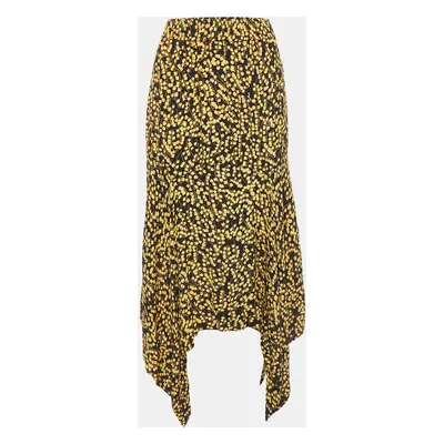 Ganni Black/Yellow Floral Printed Crepe Asymmetrical Skirt