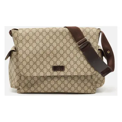 Gucci Beige/Brown GG Supreme Canvas and Leather Diaper Messenger Bag