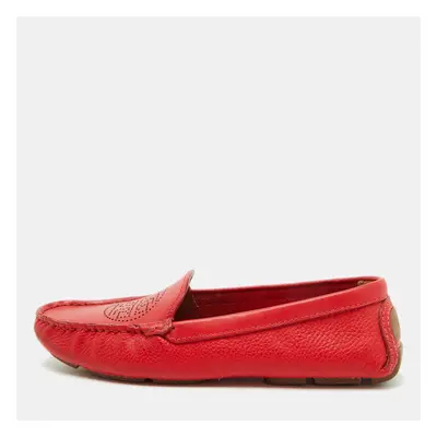 Tory Burch Red Leather Perforated Logo Slip On Loafers Size