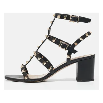 Valentino Black Leather Rockstud Ankle Strap Sandals Size