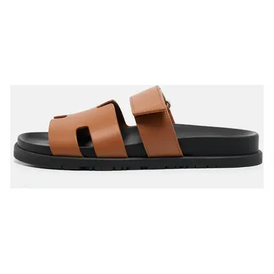 Hermès Brown Leather Chypre Sandals Size