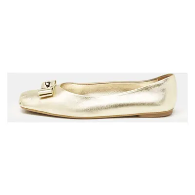 Salvatore Ferragamo Gold Leather Ballet Flats Size 40.5