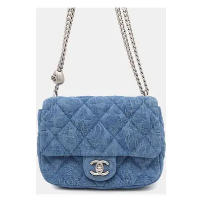 Chanel Blue Denim Camellia Chain Shoulder Bag