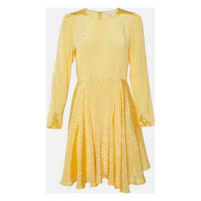 Maje Yellow Crepe Textured Mini Flared Dress