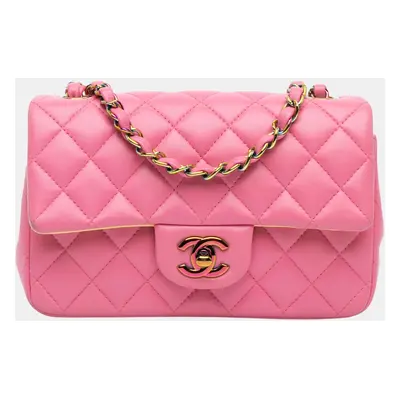 Chanel Pink Mini Rectangular Classic Lambskin Rainbow Single Flap