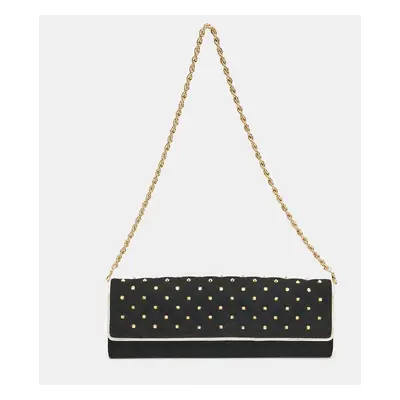 Roberto Cavalli Black Suede Studded Long Chain Clutch