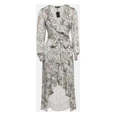 Maje Grey/Multicolor Paisley Print Crepe Midi Wrap Argent Dress