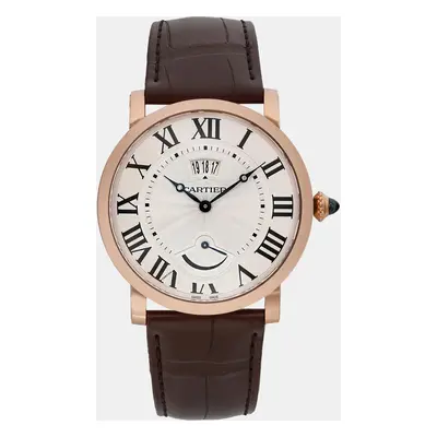 Cartier Rotonde Calendar mm 18K Rose Gold Silver Dial Hand-Wind Wristwatch