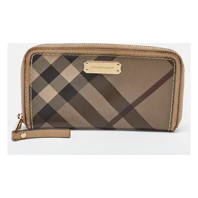 Burberry Beige Nova Check Coated Canvas Zip Around Wallet