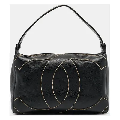 Chanel Black Caviar Leather Surpique CC Hobo