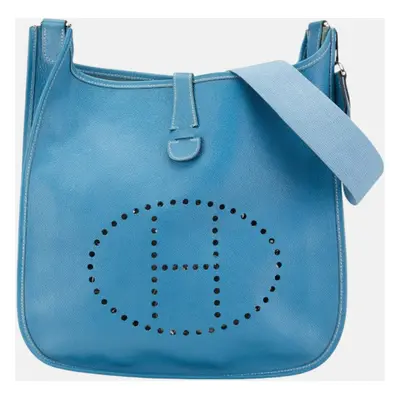 Hermes Blue Leather Evelyne GM Shoulder Bag