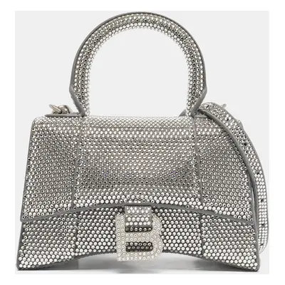 Balenciaga Silver Suede and Crystals Hourglass Top Handle Bag