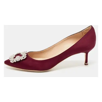 Manolo Blahnik Burgundy Satin Hangisi Pumps Size 40.5