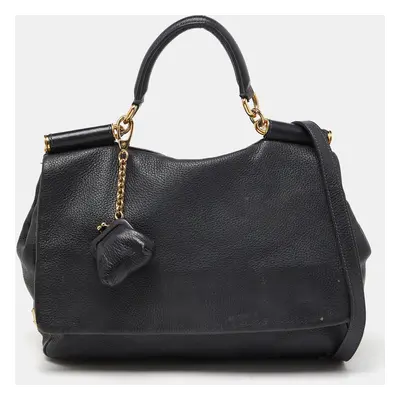 Dolce & Gabbana Black Soft Leather Miss Sicily Top Handle Bag