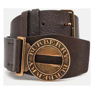 Burberry Dark Brown Leather Round Clasp Buckle Belt 90CM