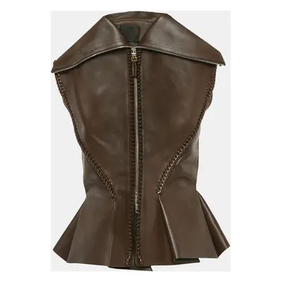 Givenchy Brown Braided Leather Peplum Vest