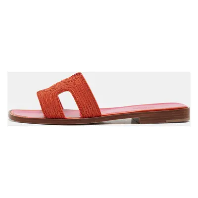 Hermes Orange Twisted Metal Thread Oran Slide Sandals Size