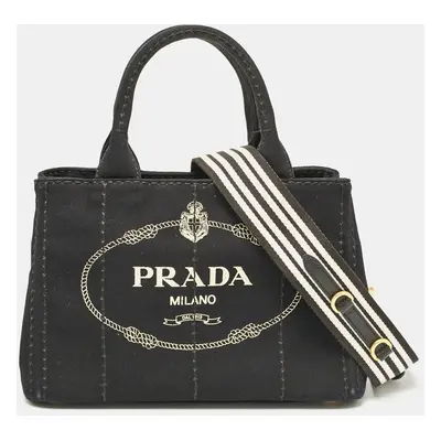 Prada Black Canvas Small Canapa Tote