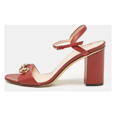 Gucci Red Leather Claudie Ankle Strap Sandals Size 38.5