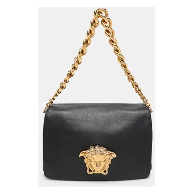 Versace Black Leather Palazzo Shoulder Bag