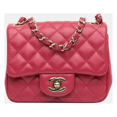 Chanel Pink Mini Square Classic Lambskin Single Flap