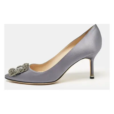 Manolo Blahnik Grey Satin Hangisi Pumps Size 37.5