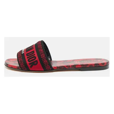 Dior Red/Black Embroidered Canvas Dway Slide Flats Size