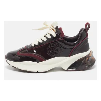 Tory Burch Burgundy Patent Leather Lace Up Sneakers Size 37.5