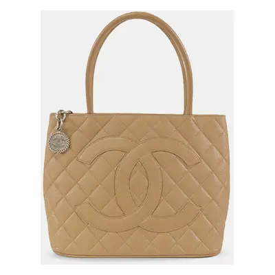 Chanel Beige Caviar Medallion Tote