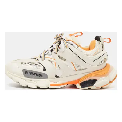 Balenciaga White/Orange Leather and Mesh Track Low Top Sneakers Size