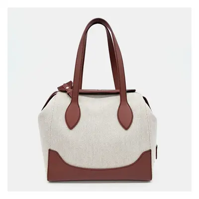 Loro Piana Beige/Brown Canvas & Leather Sesia Happy Day Medium Bag