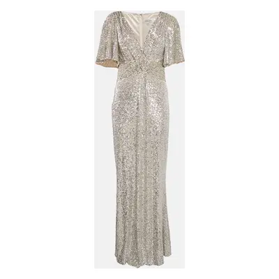 TERI JON by Rickie Freeman Metallic Sequin Knit V-Neck Maxi Dress