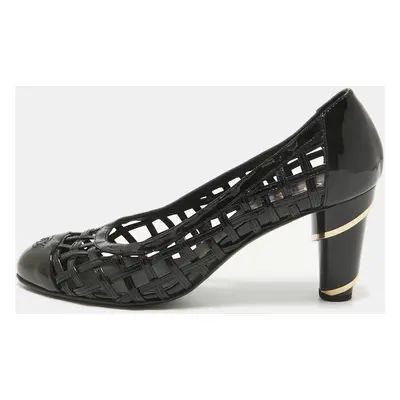 Chanel Black Patent Leather CC Cap Toe Caged Pumps Size