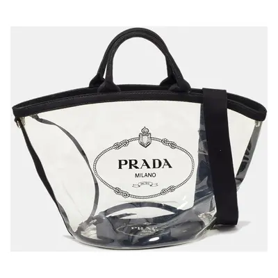 Prada Black/Clear PVC and Canvas Logo Beach Tote