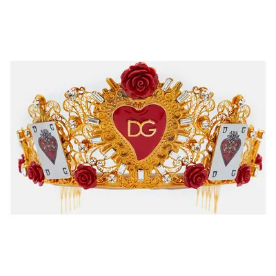 Dolce & Gabbana Gold Tone Resin Heart & Crystal Embellished Tiara