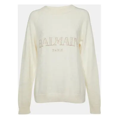 Balmain Off-White Logo Embellished Wool Pullover