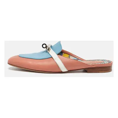 Hermes Pink/Blue Leather Oz Flat Mules Size