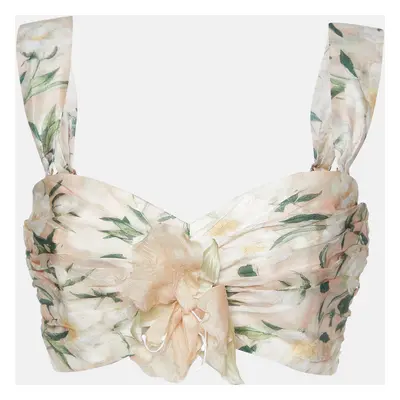 Zimmermann Multicolor Floral Print Linen Blend Gathered Bra Top