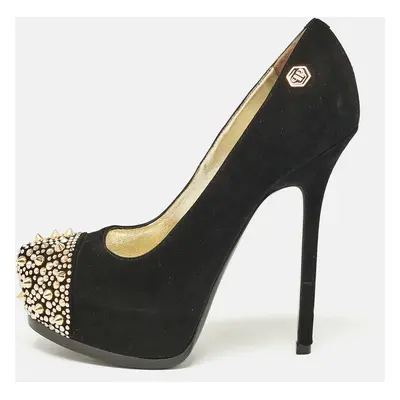 Philipp Plein Black Suede Spike Embellished Platform Pumps Size