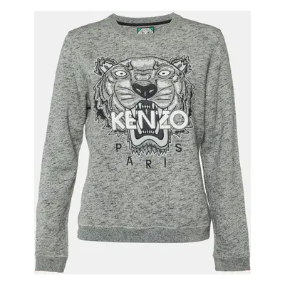 Kenzo Grey Tiger Embroidered Melange Cotton Sweatshirt