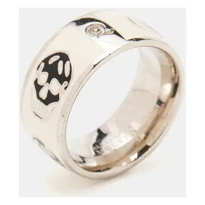 Alexander McQueen Silver Tone Black/White Enamel Skull Ring Size