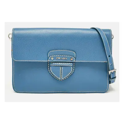 Prada Blue Cinghiale Leather Flap Shoulder Bag