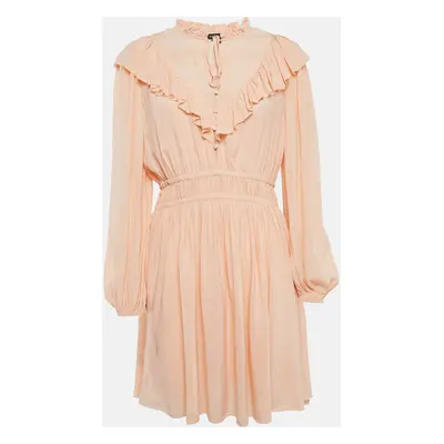 Maje Orange Crepe Ruffled Mini Dress