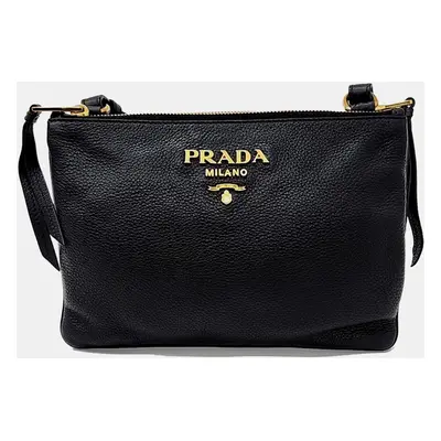 Prada Black Leather Vitello Phoenix Crossbody Bag