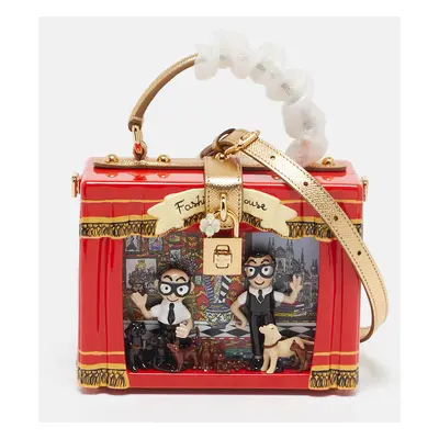 Dolce & Gabbana Red/Gold Acrylic and Leather Fashion House Dolce Box Top Handle Bag