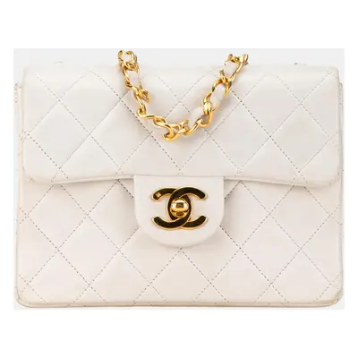 Chanel White Mini Square Classic Lambskin Single Flap