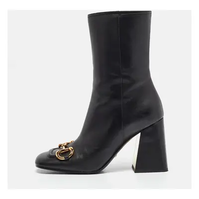 Gucci Black Leather Horsebit Mid Calf Boots Size