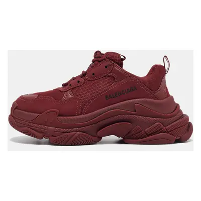 Balenciaga Burgundy Faux Leather and Mesh Triple Sneakers Size