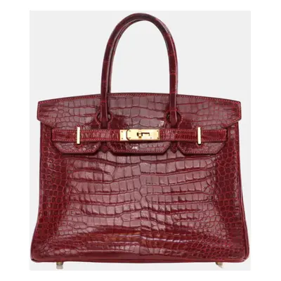 Hermes Rouge H Porosus Crocodile Leather Birkin Bag